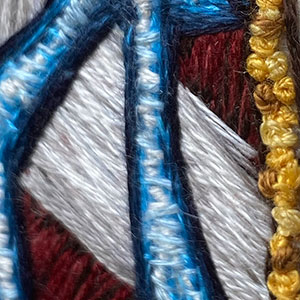  Hand embroidered anatomical art of the blood vessels in the lower warm by Cath Janes