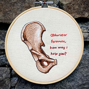 Lung anatomy embroidery by Cath Janes