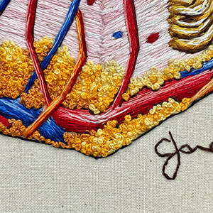  Hand embroidered anatomical art by Cath Janes