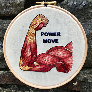 Anatomically represented bicep curl -  embroidery art by Cath Janes