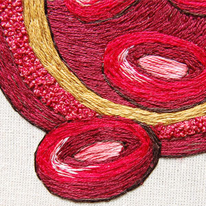  Hand embroidered anatomical art of the blood vessel by Cath Janes