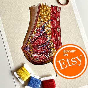  Hand embroidered anatomical art by Cath Janes