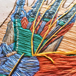  Hand embroidered anatomical art of the hand by Cath Janes