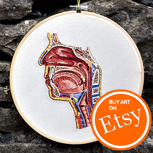 Head anatomy embroidery by Cath Janes
